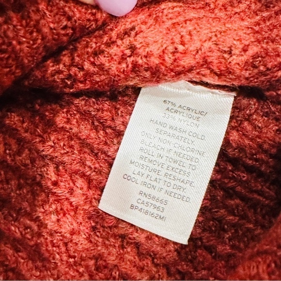 NWOT BP Rust Red Orange Chunky Pointelle Balloon Sleeve High Low Sweater - Picture 8 of 8